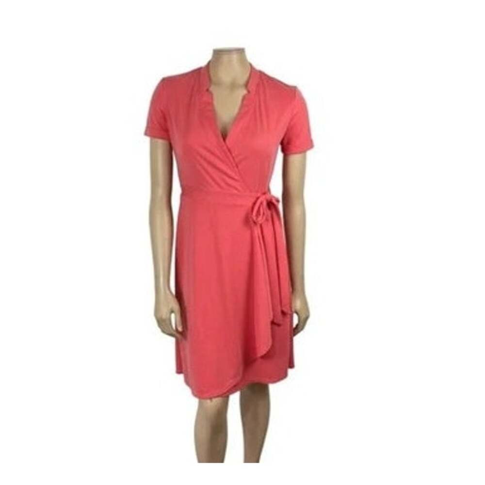 BCBGMaxAzria Mini Bright Bold Coquette Short Sleeve Coral Wrap Dress Size XS